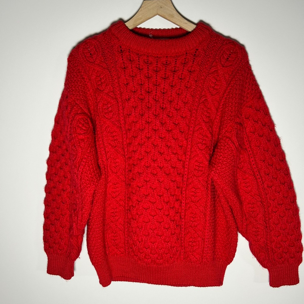 Bonner of Ireland Cable Knit Wool Aran Fisherman Irish Sweater Mens XL Red